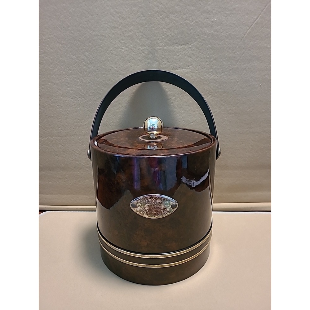 Vintage‎ 8" X 8" Shiny Brown Vinyl With gold Accents "Drulane" Ice Bucket